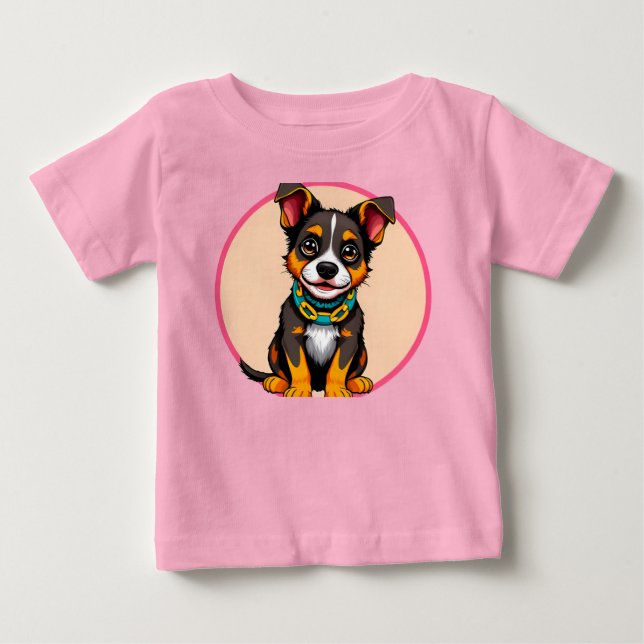 Camiseta 🌸 Cachorrinho Fofo Alegria Brincalhona Estilo Beb (Frente)