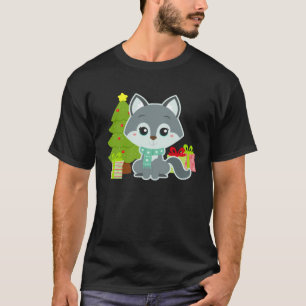 Camiseta Cachorrinho Husky de Natal Meninas Crianças Mulher