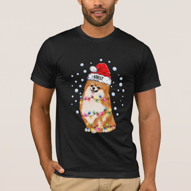 Camiseta Cachorrinho Pomerânia Luz de Natal (Frente)