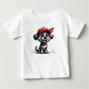 Camiseta Cachorrinho Preto Kawaii com Borboleta Animalzinho