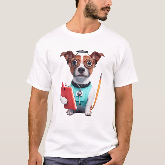 Camiseta Cachorro A Trabalhar Como Enfermeira, Cachorro A V (Frente)