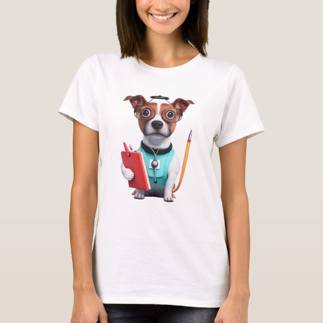 Camiseta Cachorro A Trabalhar Como Enfermeira, Cachorro A V (Frente)