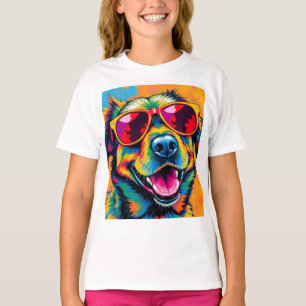 Camiseta Cachorro Abstrato Colorido com Óculos de Sol
