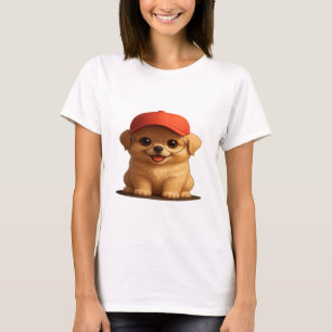 Camiseta Cachorro Adorável com Boné e Óculos - Camisa-T fem