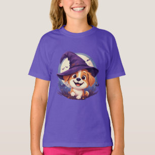 Camiseta Cachorro Adorável com Chapéu de Bruxa