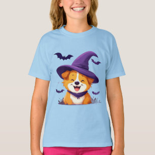 Camiseta Cachorro Adorável com Chapéu de Bruxa