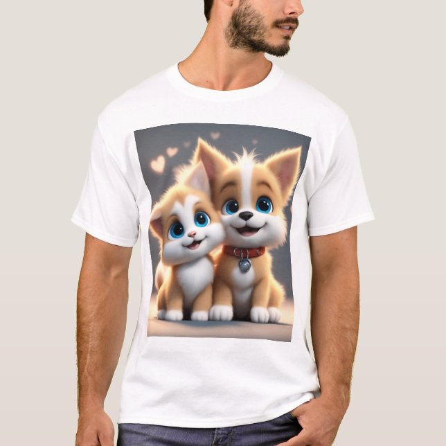 Camiseta Cachorro Adorável E Gato Apaixonado (Frente)