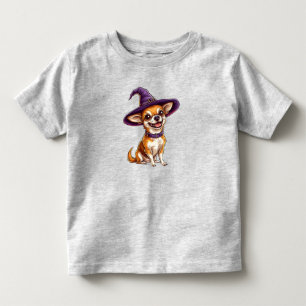 Camiseta Cachorro Adorável Vestindo Chapéu de Bruxo Roxo