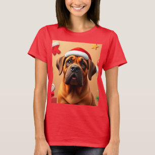 Camiseta Cachorro Adorável Vestindo Chapéu de Papai Noel