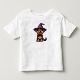 Camiseta Cachorro Adorável Vestindo um Chapéu de Bruxa