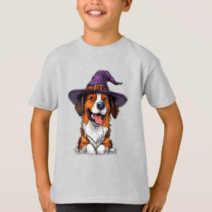 Camiseta Cachorro Adorável Vestindo um Chapéu de Bruxa