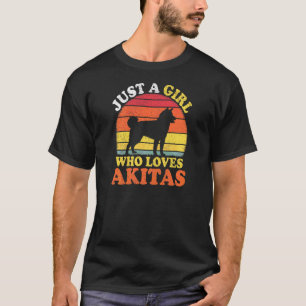 Camiseta Cachorro Akita Vintage Só Uma Garota Que Ama Akita