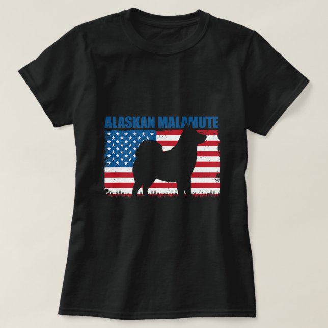 Camiseta Cachorro - Alaskan Malamute American Flag Alaskan  (Frente do Design)