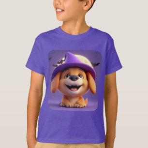 Camiseta Cachorro Alegre Disfarçado de Chapéu de Bruxa