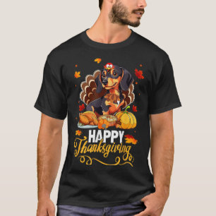 Camiseta Cachorro Alojou Dachshund Turquia Feliz Ação de Gr