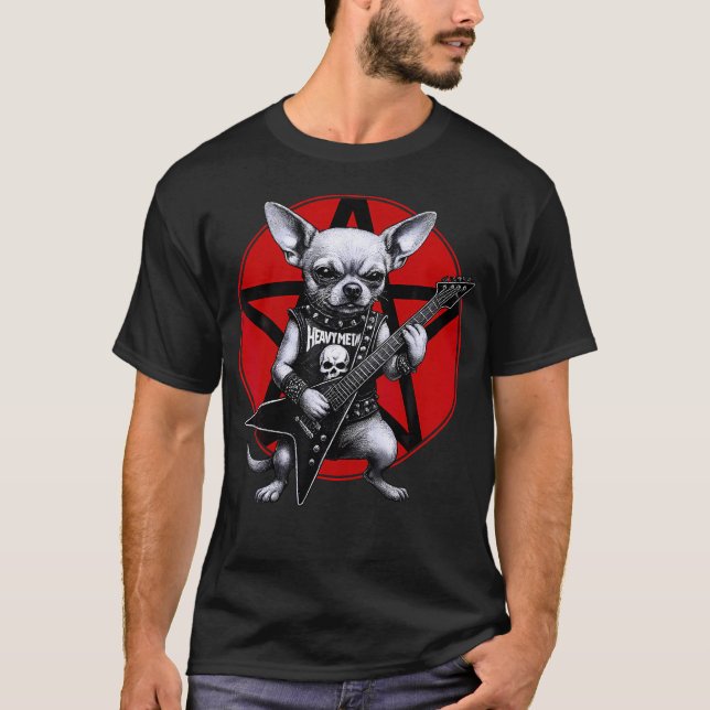 Camiseta Cachorro Amante de Heavy Metal de Guitarra Rock Ch (Frente)