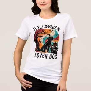 Camiseta Cachorro Amante do Halloween Chapéu de Bruxa Lápid