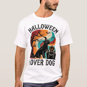 Camiseta Cachorro Amante do Halloween Chapéu de Bruxa Tumba