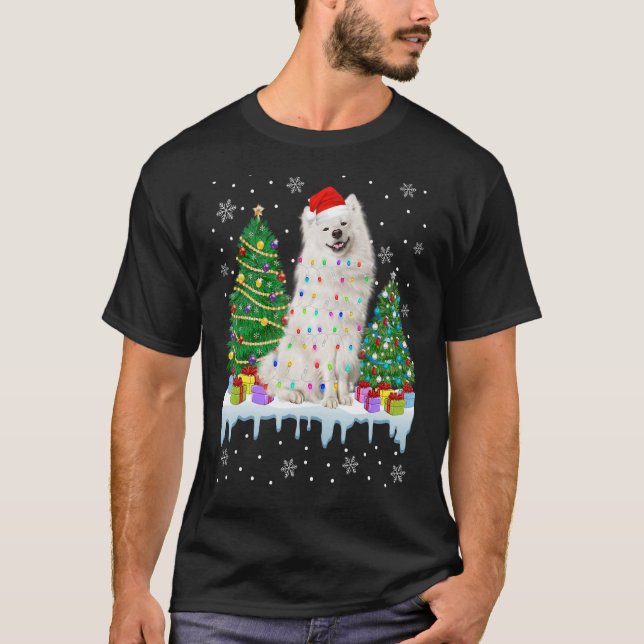 Camiseta Cachorro Americano Cachorro Árvore de Natal Luz Pu (Frente)
