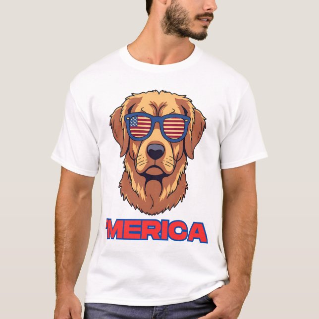 Camiseta Cachorro Americano com Óculos de Sol da Bandeira A (Frente)