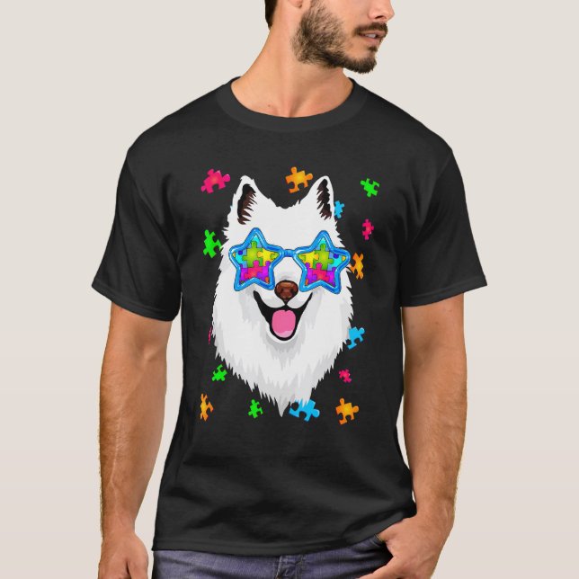 Camiseta Cachorro Americano Esquimó Puzzle Conscientização  (Frente)