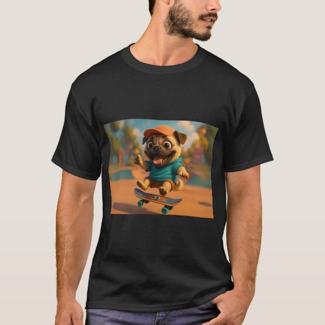 Camiseta Cachorro Americano Pugabull de skate (Frente)