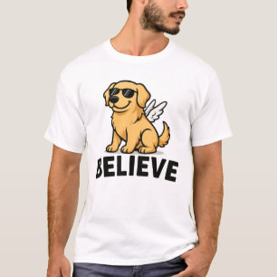 Camiseta Cachorro Anjo Retriever do Ouro legal com óculos S