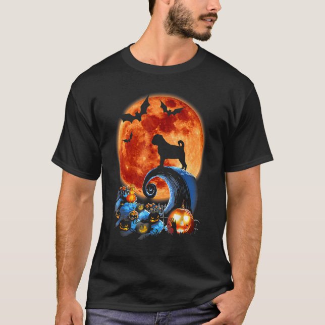 Camiseta Cachorro Assustado E Costume De Lua No Halloween (Frente)