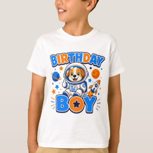 Camiseta Cachorro Astronauta Fofo "Garoto de Aniversário" E