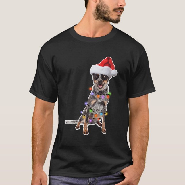 Camiseta Cachorro Australiano Abriga Presente De Santa Hat  (Frente)