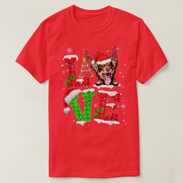 Camiseta Cachorro Australiano De Árvore De Árvore De Natal  (Frente do Design)