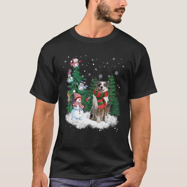 Camiseta Cachorro Australiano de Natal Snowman Xmas Tre (Frente)