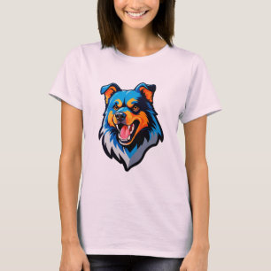 Camiseta Cachorro Azul e Laranja de Desenho Colorido