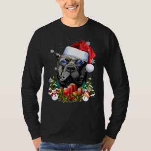 Camiseta Cachorro Azul Negro Pitbull Natal Santa Hat