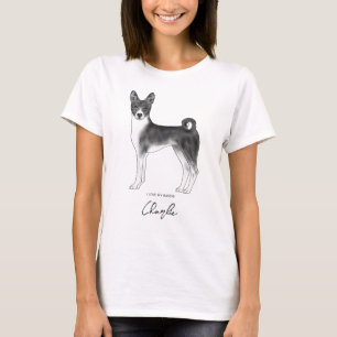Camiseta Cachorro Basenji Fofo em Preto e Branco & Texto Pe