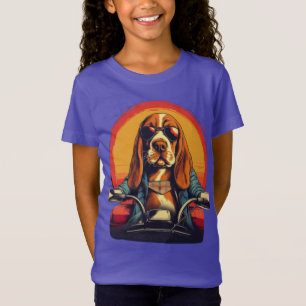 Camiseta Cachorro basset de bicicleta legal ao pôr do sol