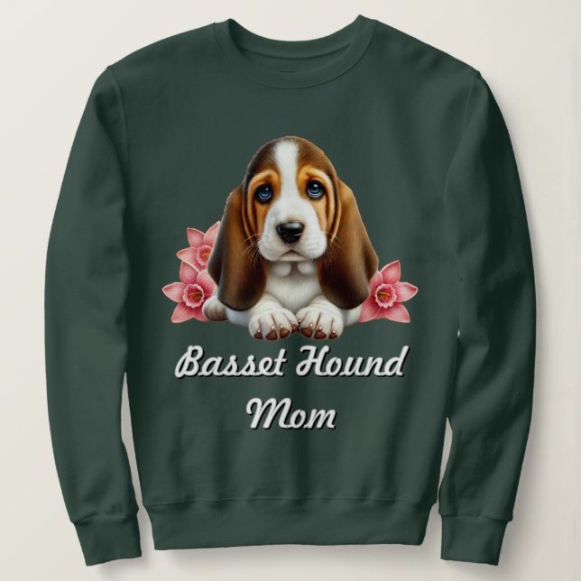 Camiseta  Cachorro Basset Hound Com Flores  (Frente do Design)