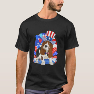 Camiseta Cachorro Basset Hound Merica 4 de Julho Bandeira A