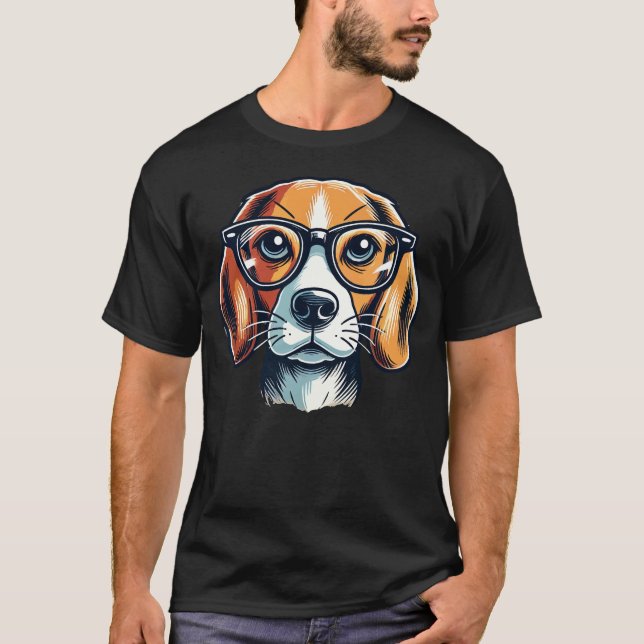 Camiseta Cachorro-Beagle Com Óculos Estilo Pop (Frente)