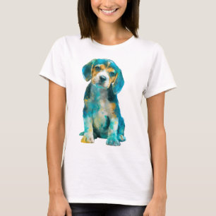 Camiseta Cachorro Beagle com respingos de aquarela azul par
