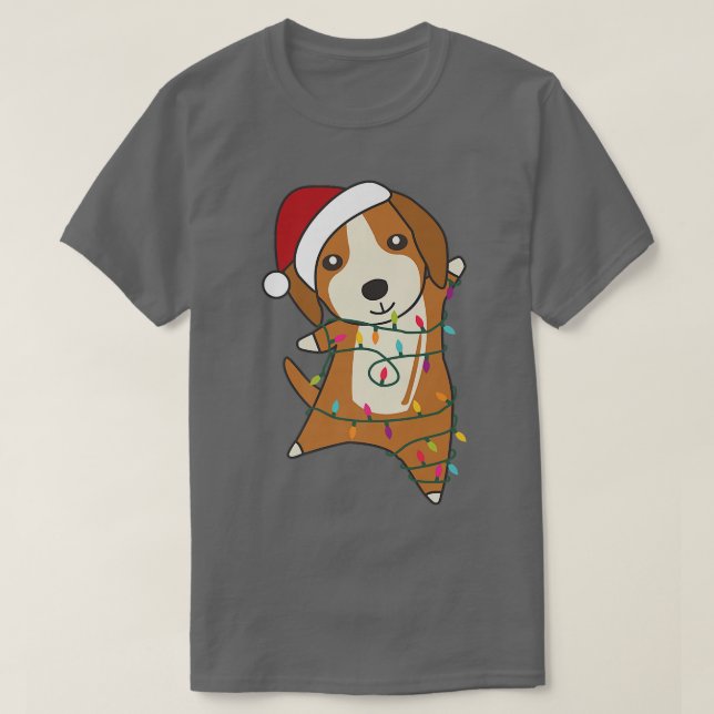 Camiseta Cachorro Beagle Feliz De Natal Luzes De Fada Cacho (Frente do Design)