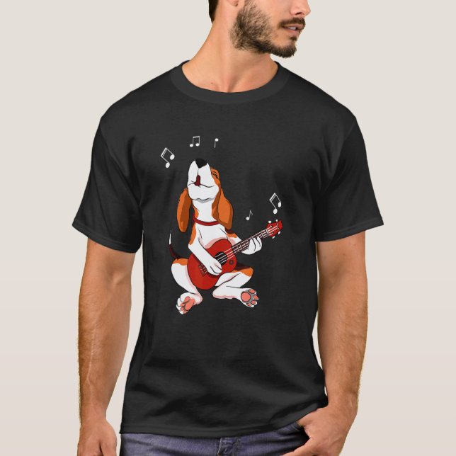 Camiseta Cachorro Beagle Tocando Violão Amante de Cachorro  (Frente)