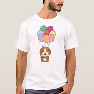 Camiseta Cachorro Beagle Voa Com Balões Coloridos