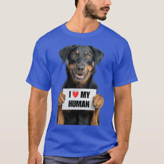 Camiseta Cachorro Beauceron fofo com Placa Eu amo meu Human