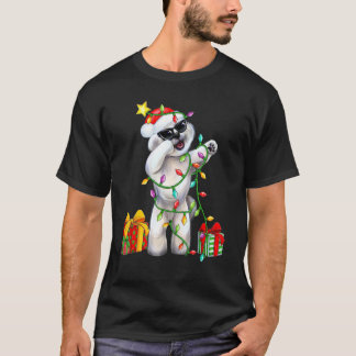 Camiseta Cachorro Bichon Frise Chapéu de Papai Noel Luzes d