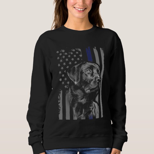 Camiseta Cachorro | Black Labrador American Flag Thin Line (Frente)