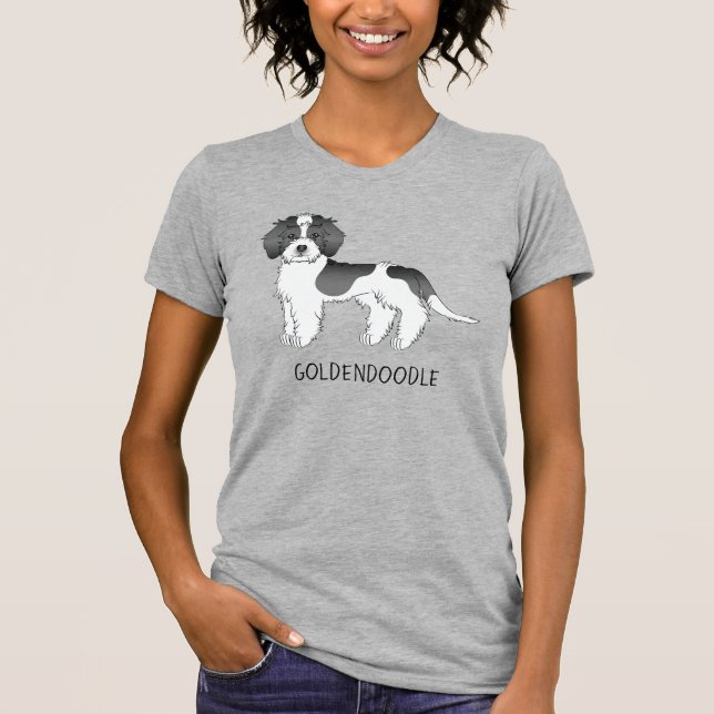 Camiseta Cachorro Black Parti-color Mini Goldendoodle e Tex (Frente)