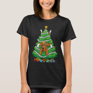 Camiseta Cachorro Bloodhound Engraçado Luzes Árvore de Nata