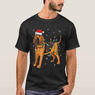 Camiseta Cachorro Bloodhound Iluminação de Natal Chapéu de 