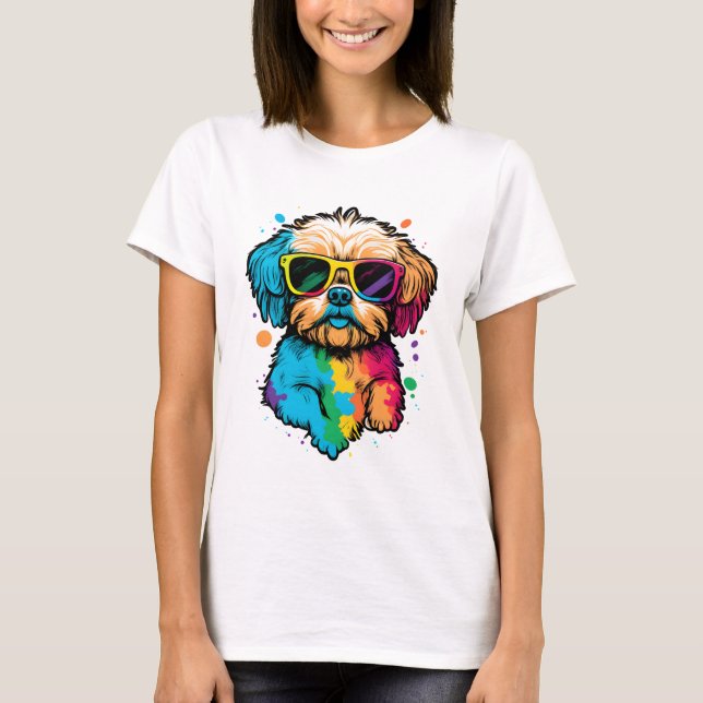 Camiseta Cachorro Bonito Com Camisa-T De Óculos (Frente)